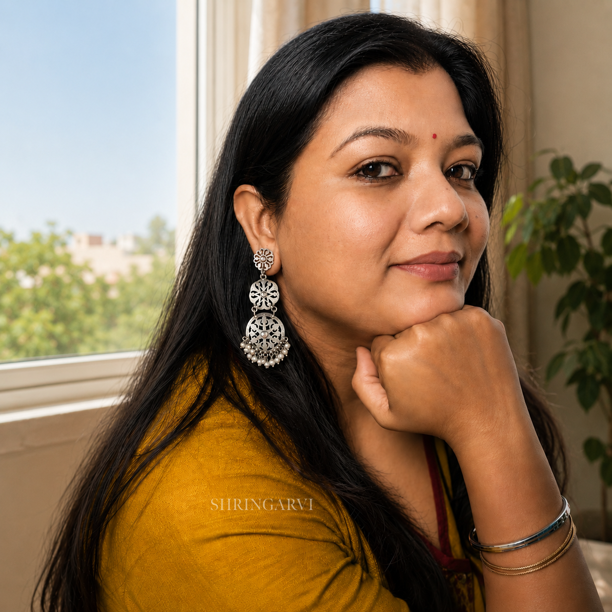 Pearl Madhubala Brass Danglers