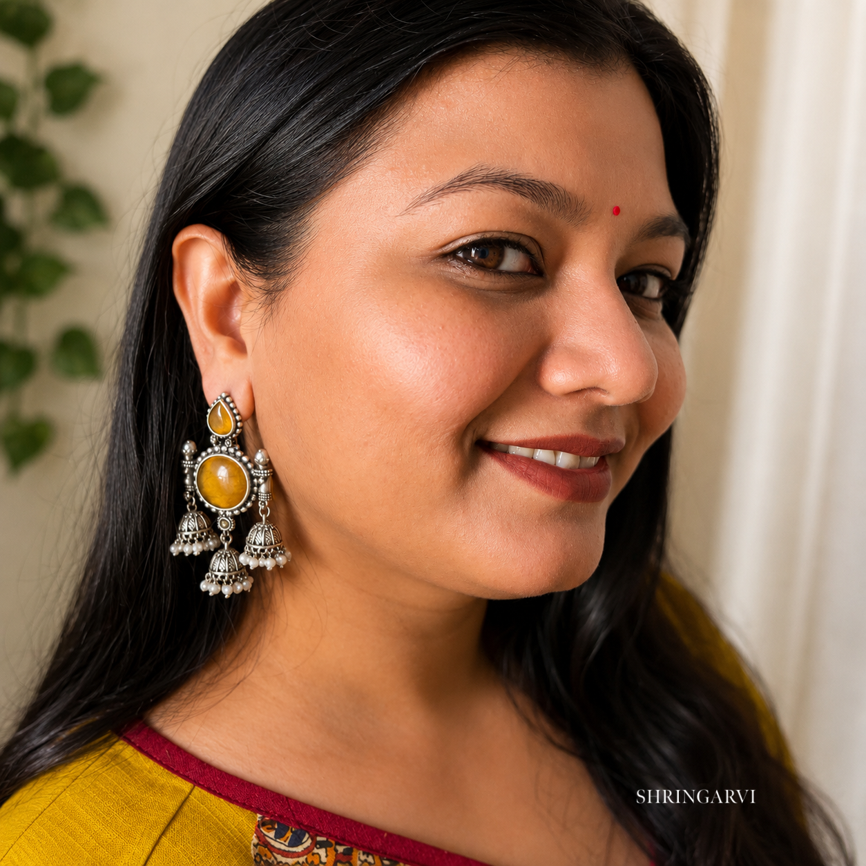 Amber Yellow Tripuri Jhumka