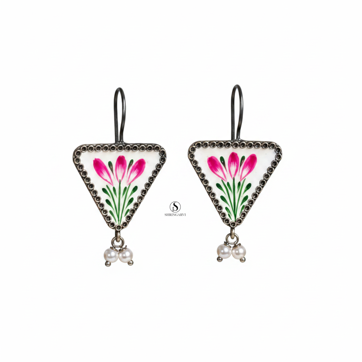 White Phulkari Danglers