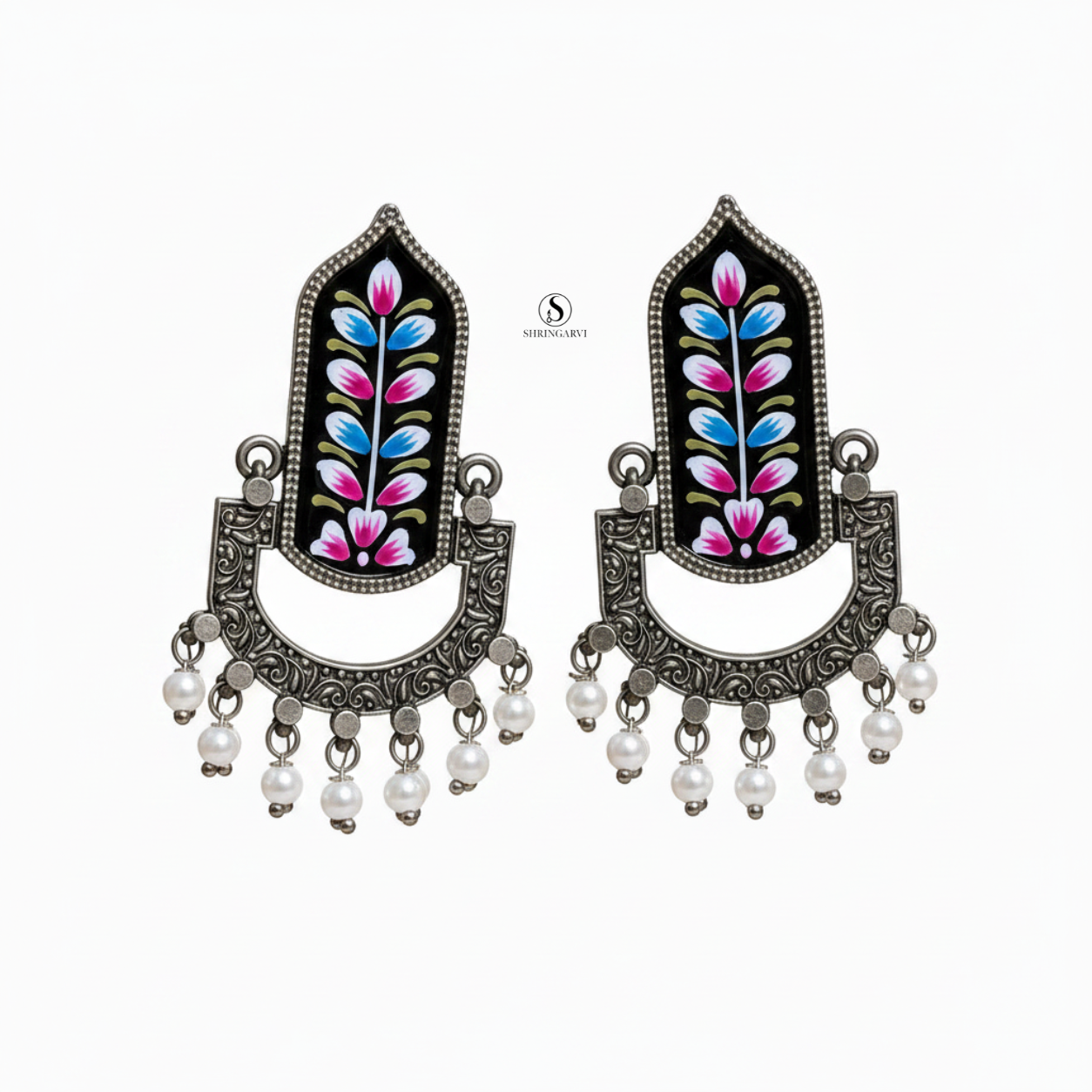 Black Mangala Handpainted Danglers