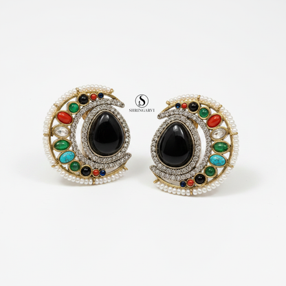 Black Multicolour Nisha Stone Studs