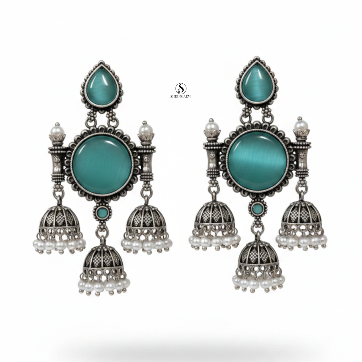 Aqua Blue Monalisa Tripuri Jhumkas