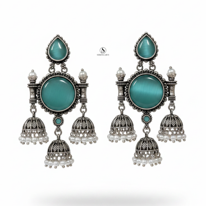 Aqua Blue Monalisa Tripuri Jhumkas