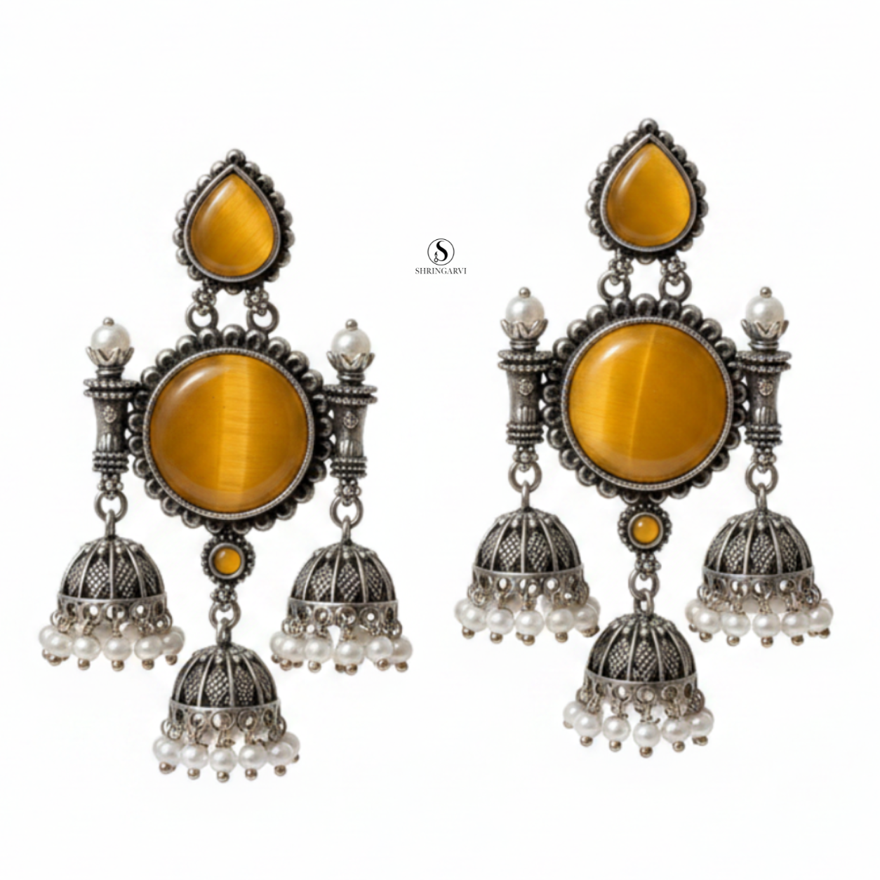 Amber Yellow Tripuri Jhumka