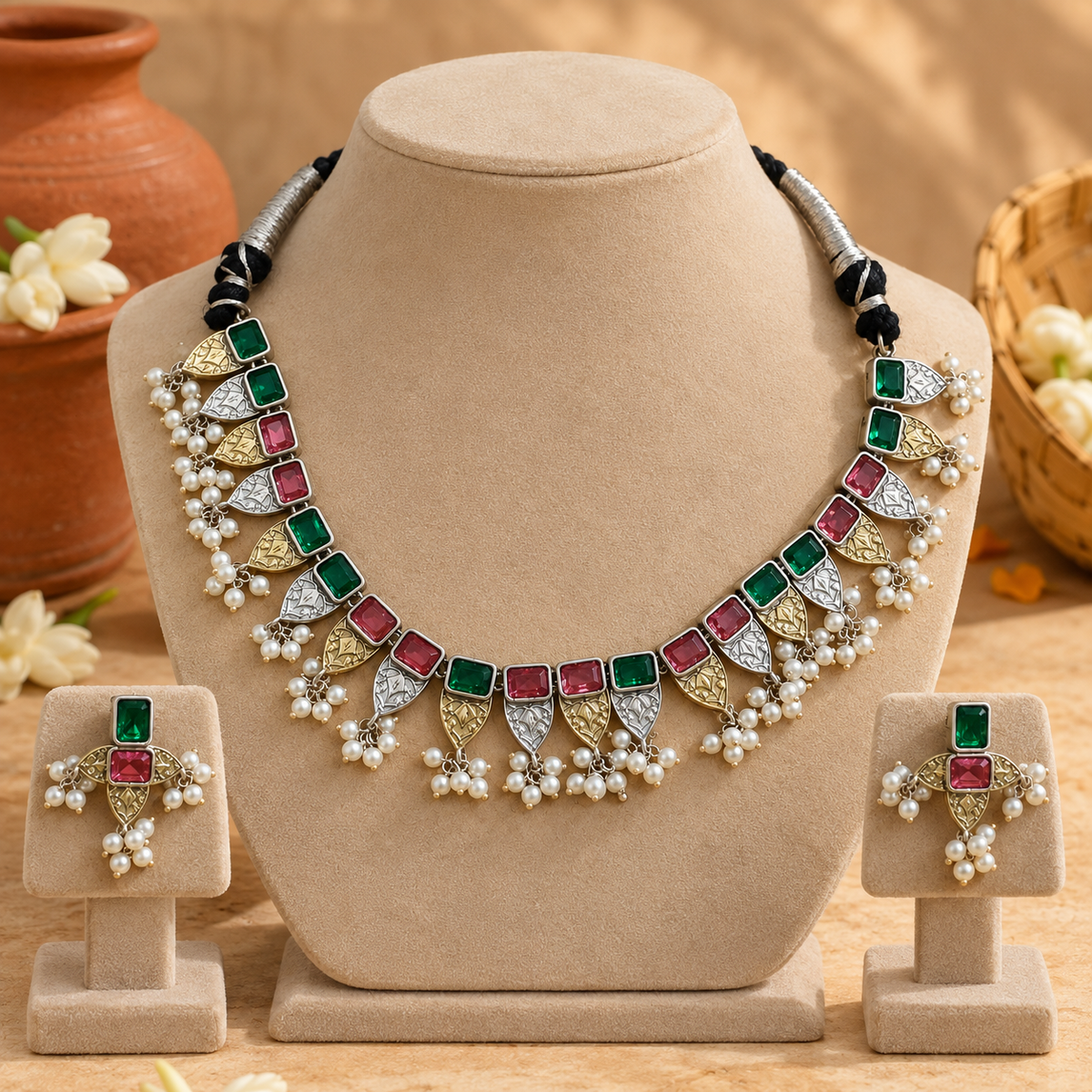 Anu Multicolour Dual Tone Necklace Set