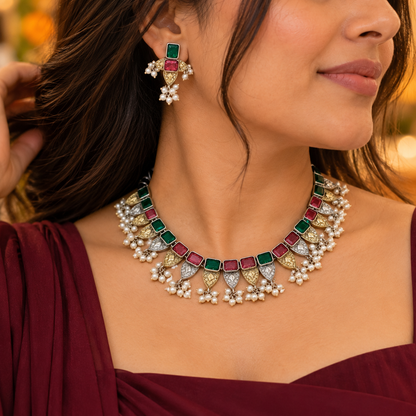 Anu Multicolour Dual Tone Necklace Set
