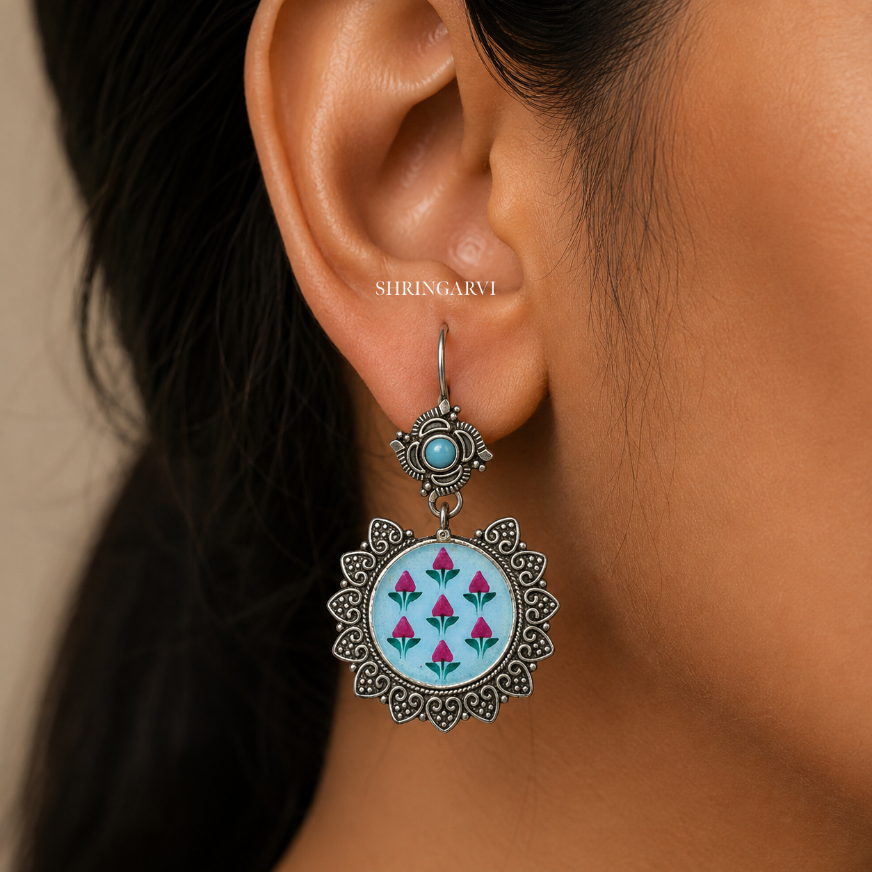 Pastel Blue Gulmohar Danglers