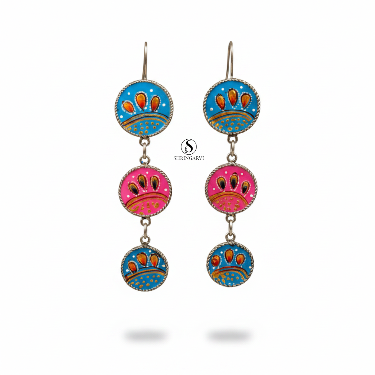 Blue-Pink Kyari Hand Painted Danglers