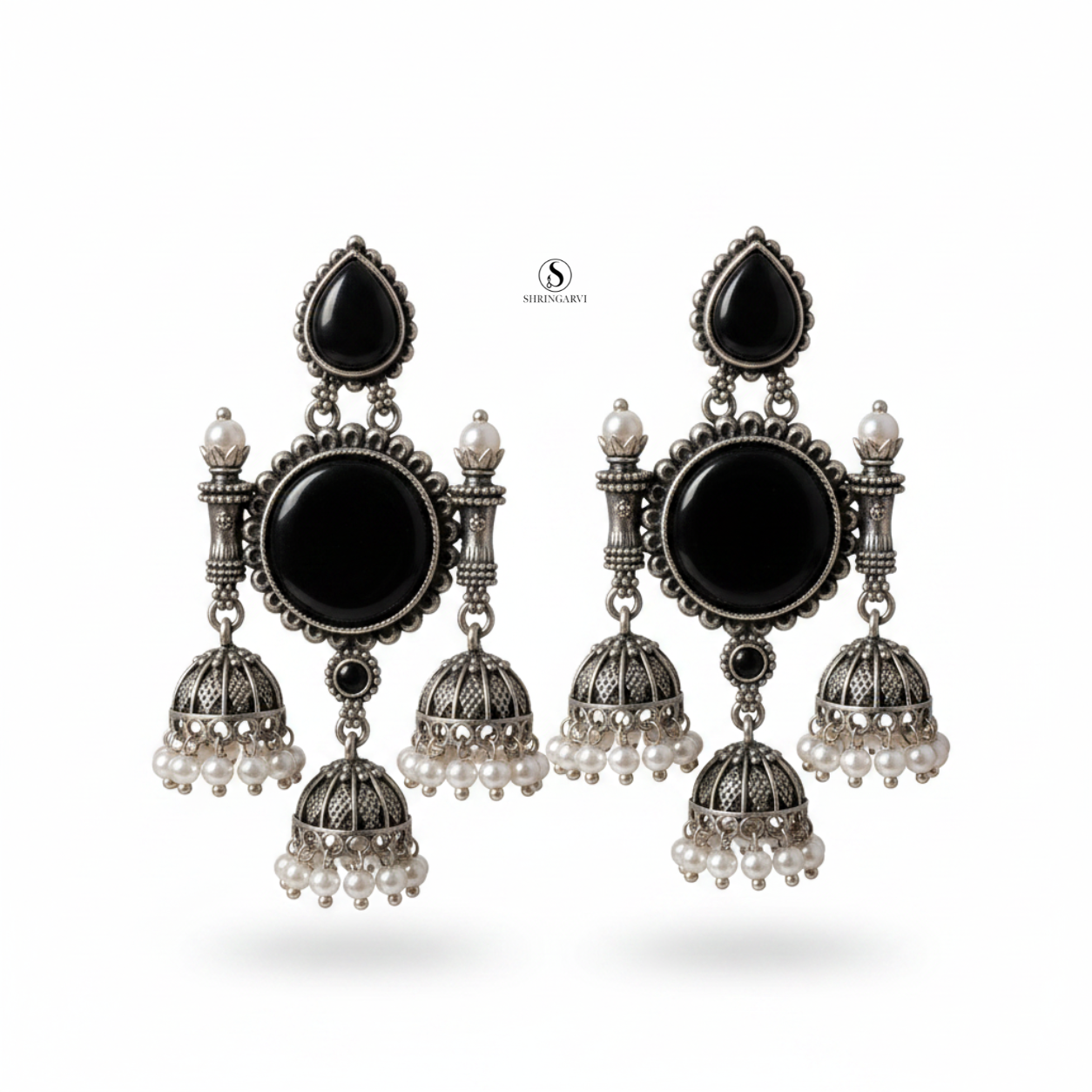 Black Monalisa Tripuri Jhumkas