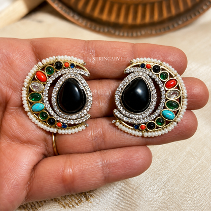 Black Multicolour Nisha Stone Studs