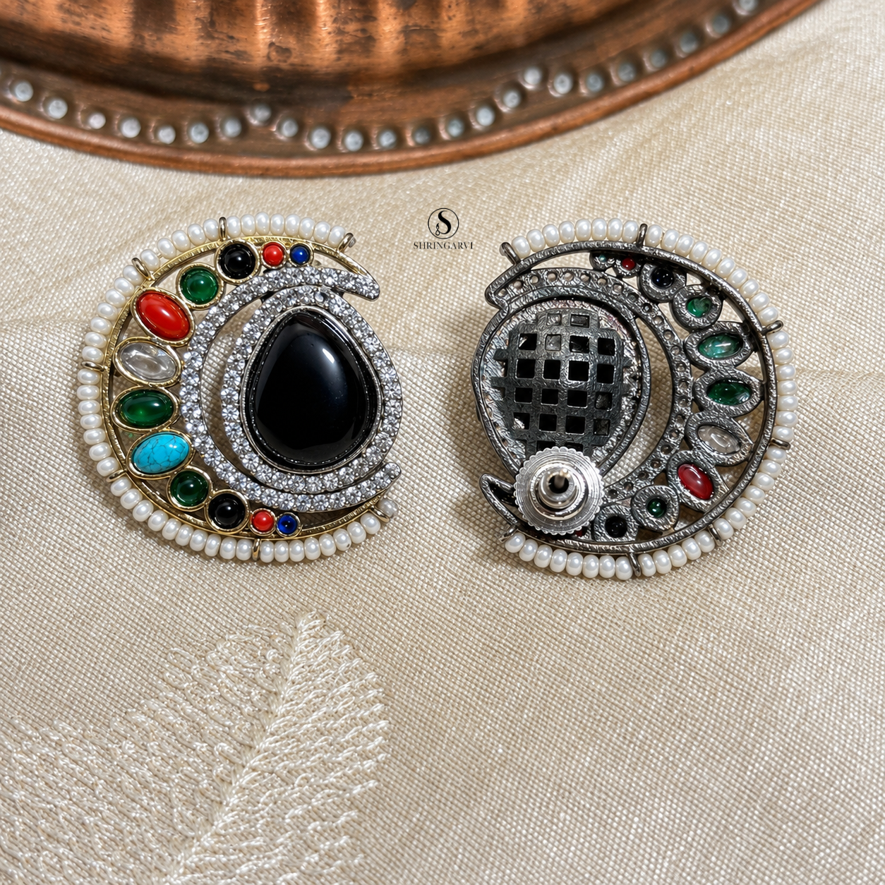 Black Multicolour Nisha Stone Studs