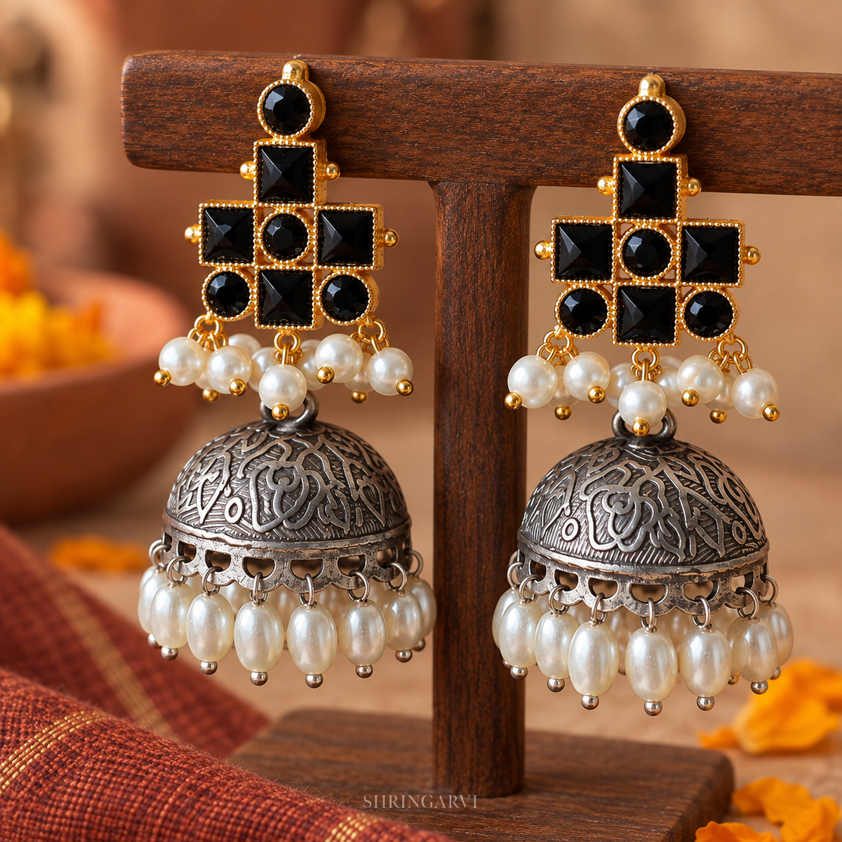 Black Mrinal Dual Tone Jhumka