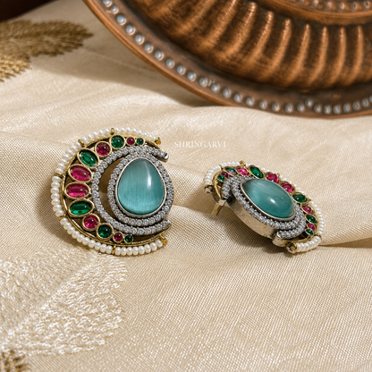 Aqua Blue Nisha Stone Studs -Multicolour
