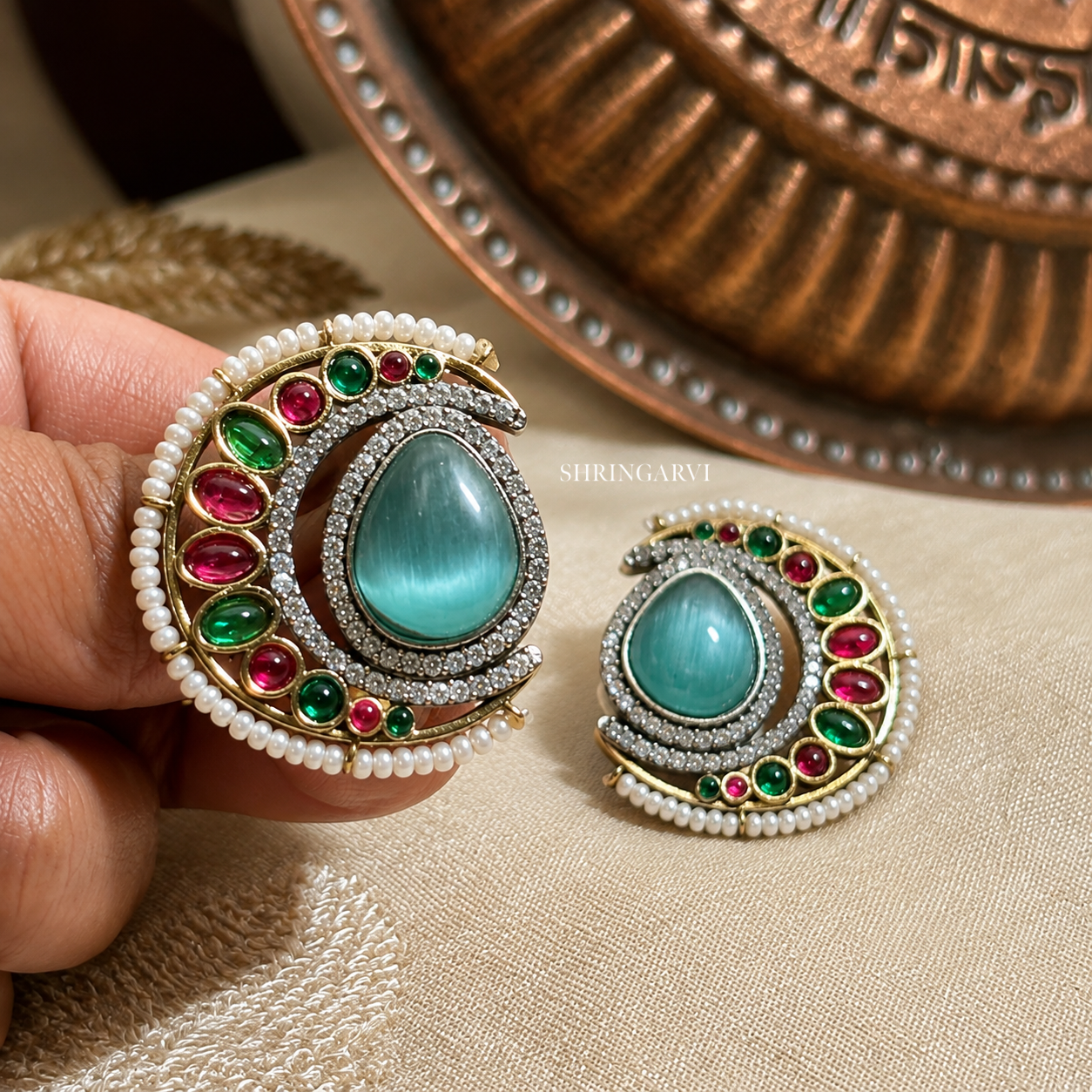 Aqua Blue Nisha Stone Studs -Multicolour