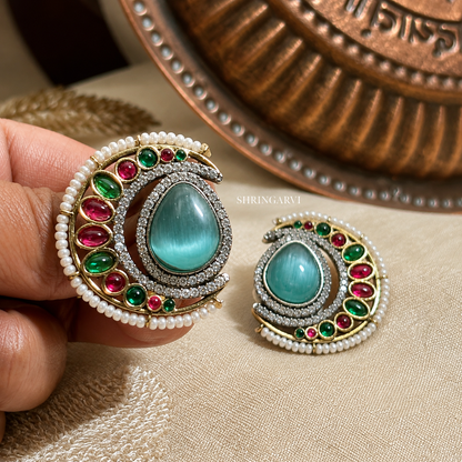 Aqua Blue Nisha Stone Studs -Multicolour