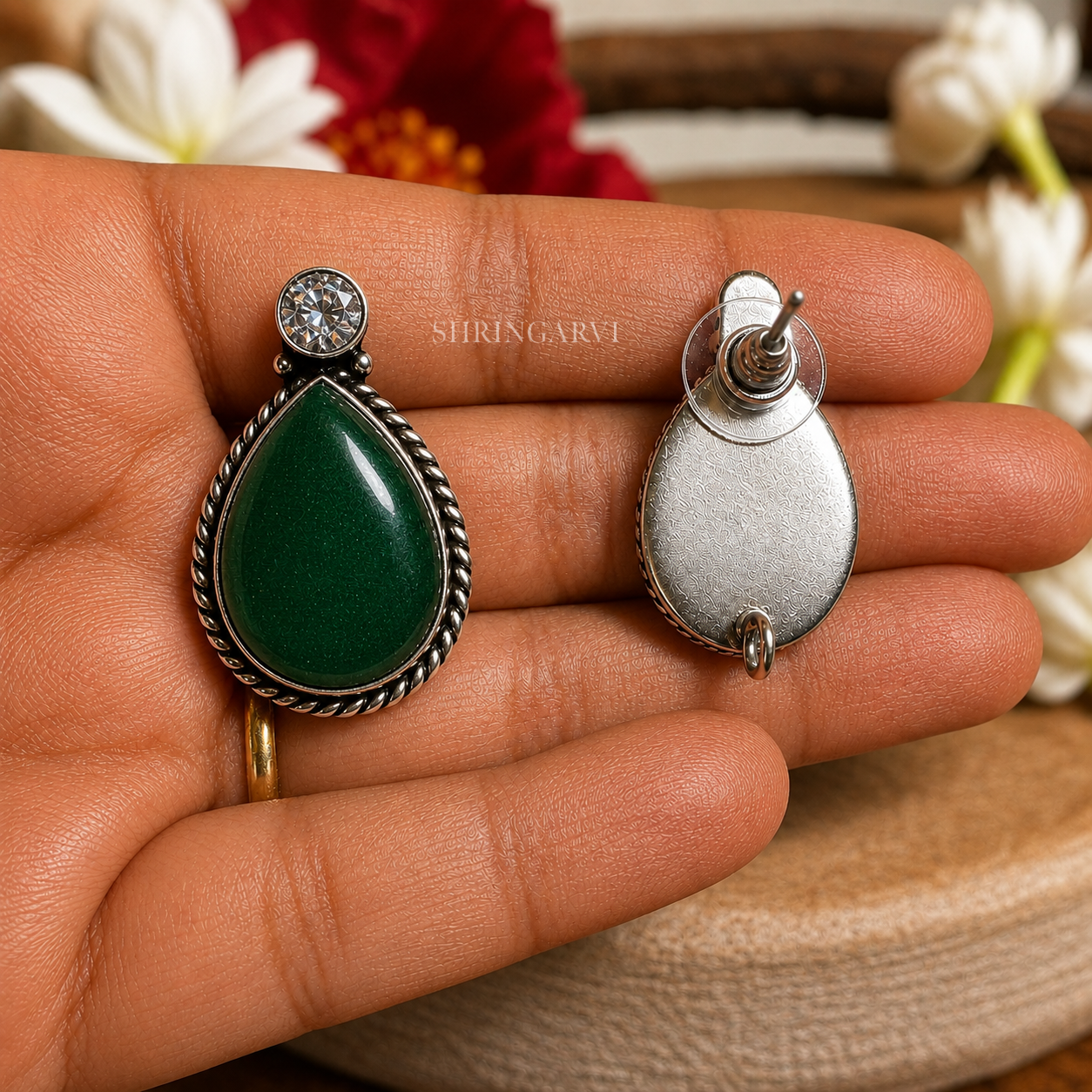 Deep Green Raindrop Stud