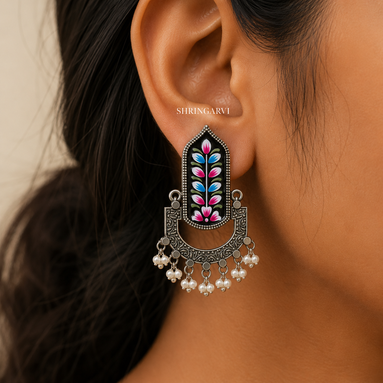 Black Mangala Handpainted Danglers