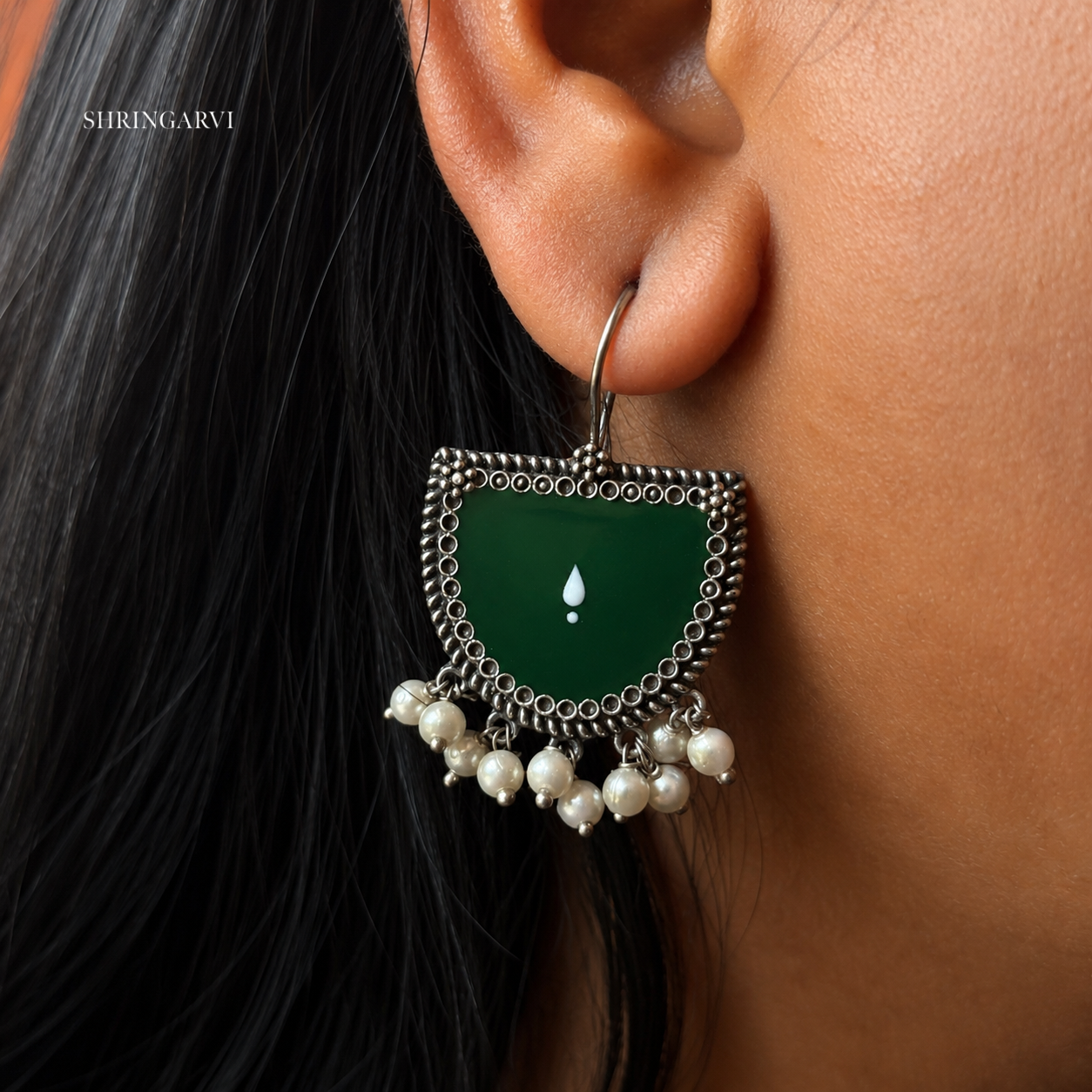 Green Bindu Danglers