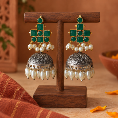 Emerald Green Mrinal Dual Tone Jhumka