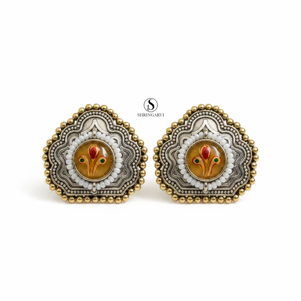 Golden Pihu Meenakari Studs