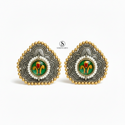 Mint Green Pihu Meenakari Studs