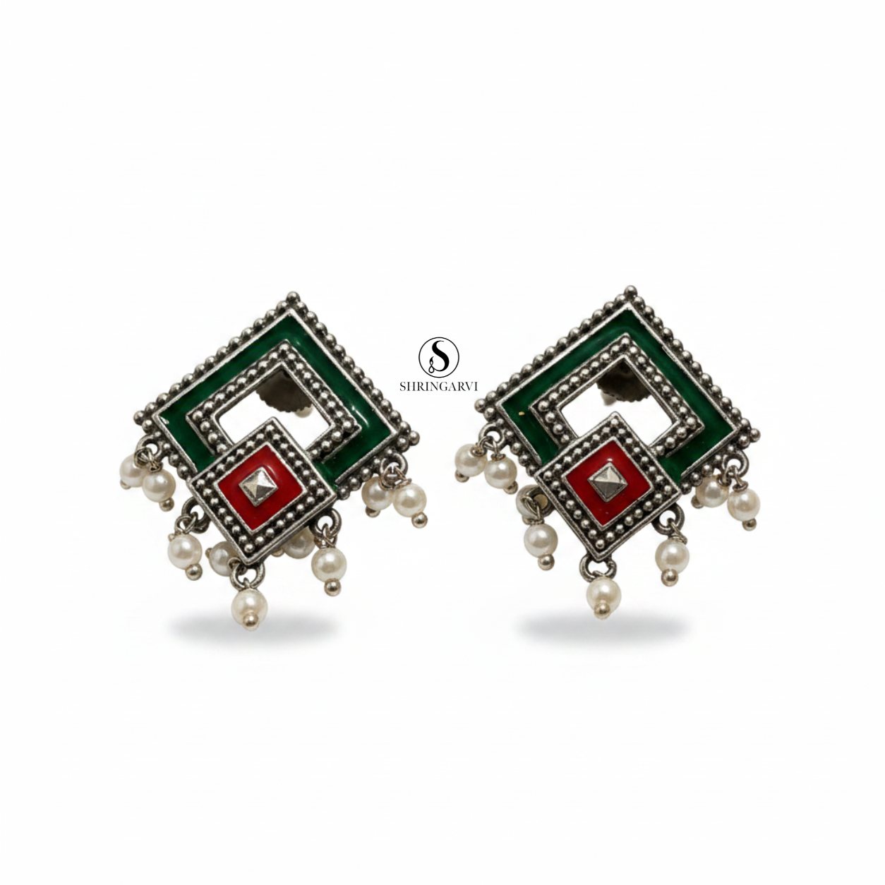 Green-Red Jharoka Studs