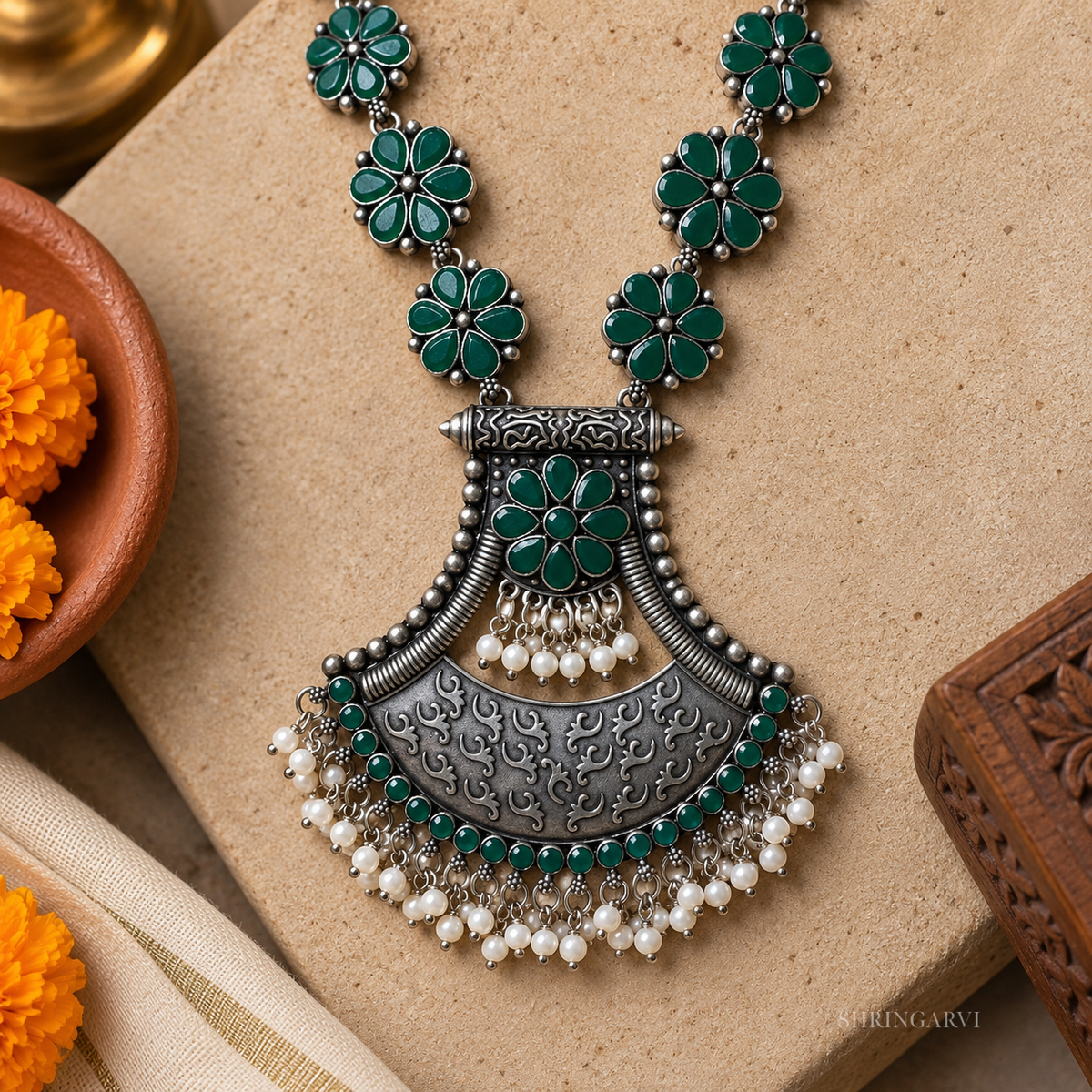 Green Rajeshwari Necklace