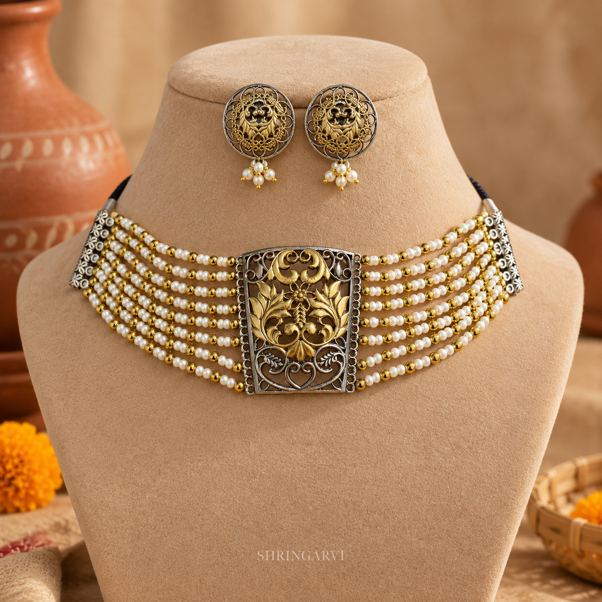 Gauri Dual Tone Pearl Choker Set