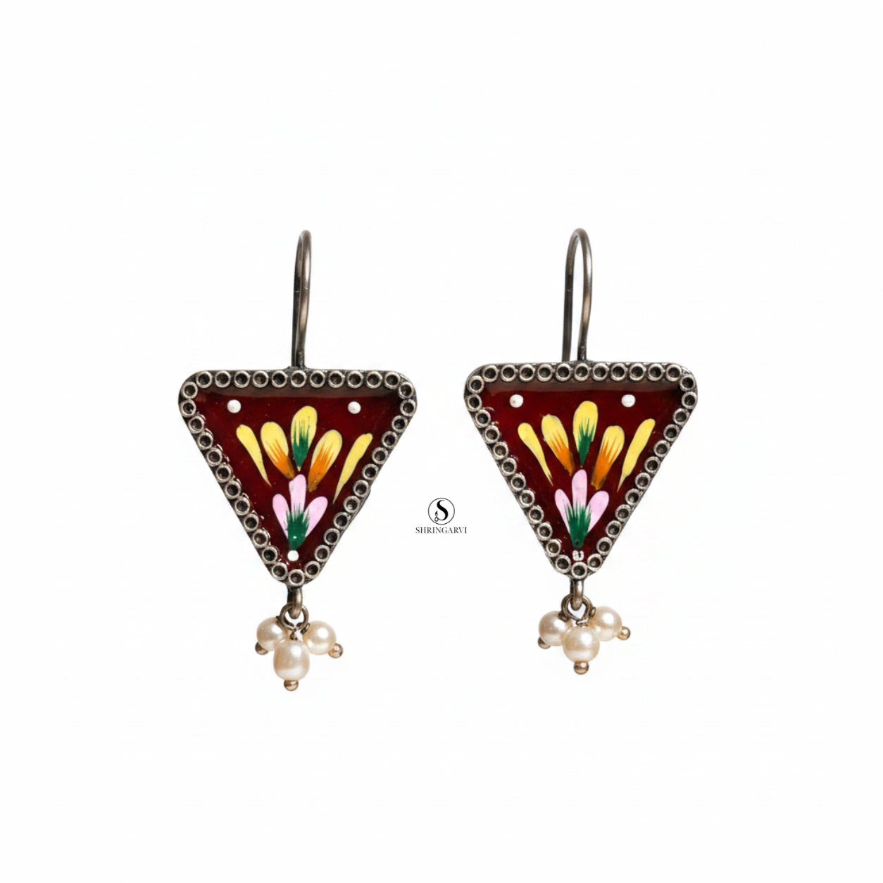 Maroon Phulkari Danglers