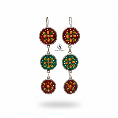 Maroon-Green Kyari Hand Painted Danglers