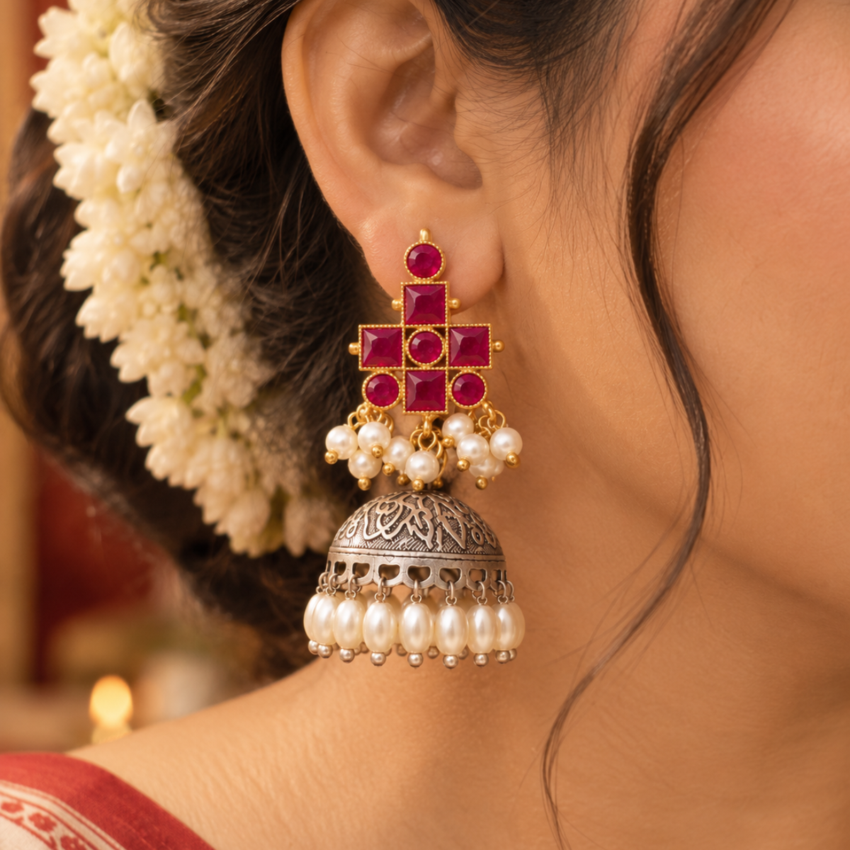 Magenta Mrinal Dual Tone Jhumka