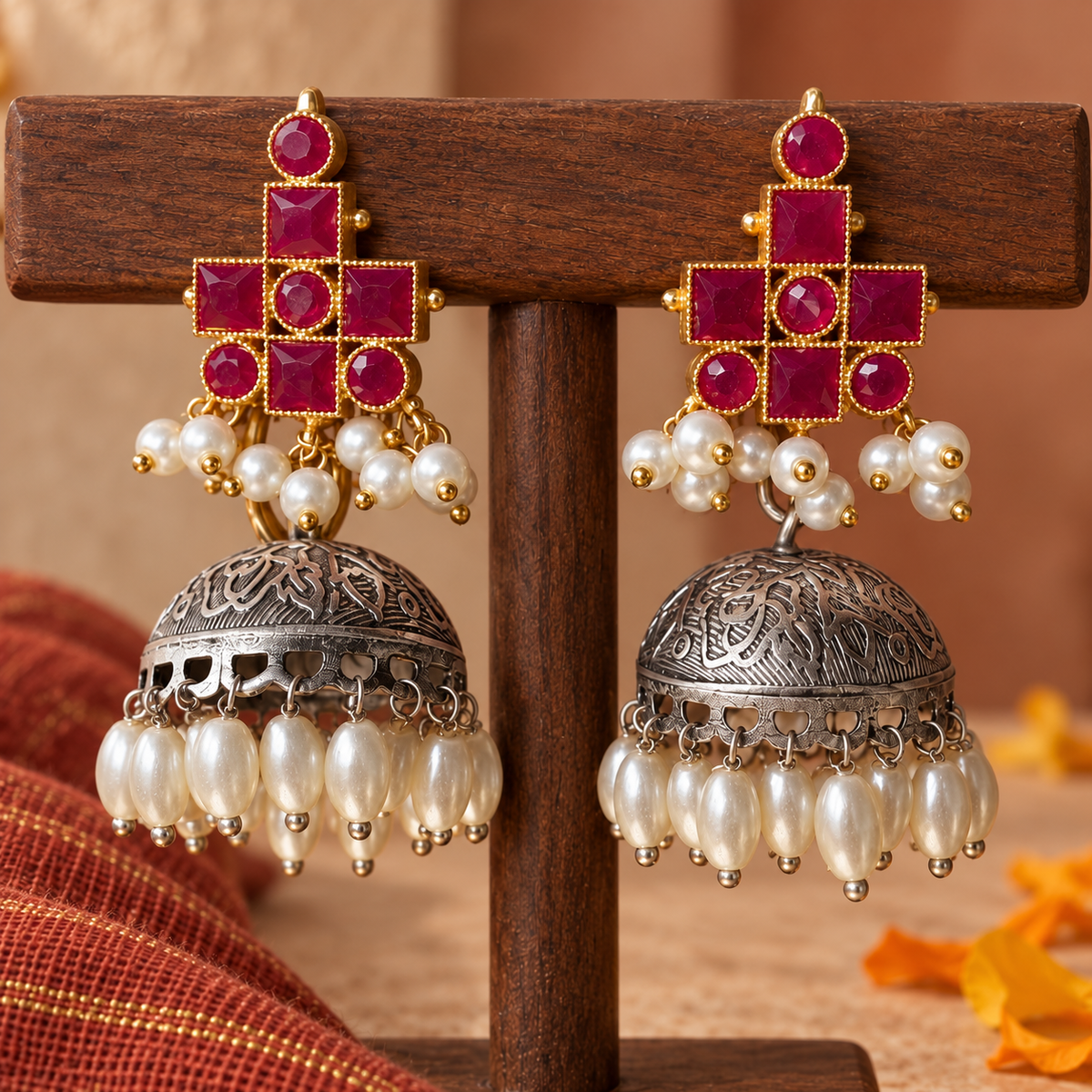 Magenta Mrinal Dual Tone Jhumka