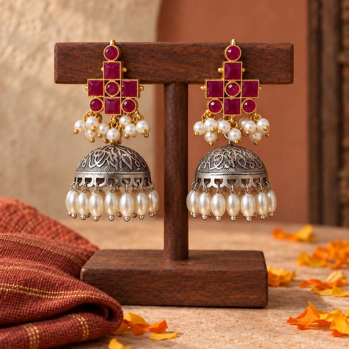 Magenta Mrinal Dual Tone Jhumka