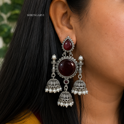 Deep Maroon Tripuri Jhumkas