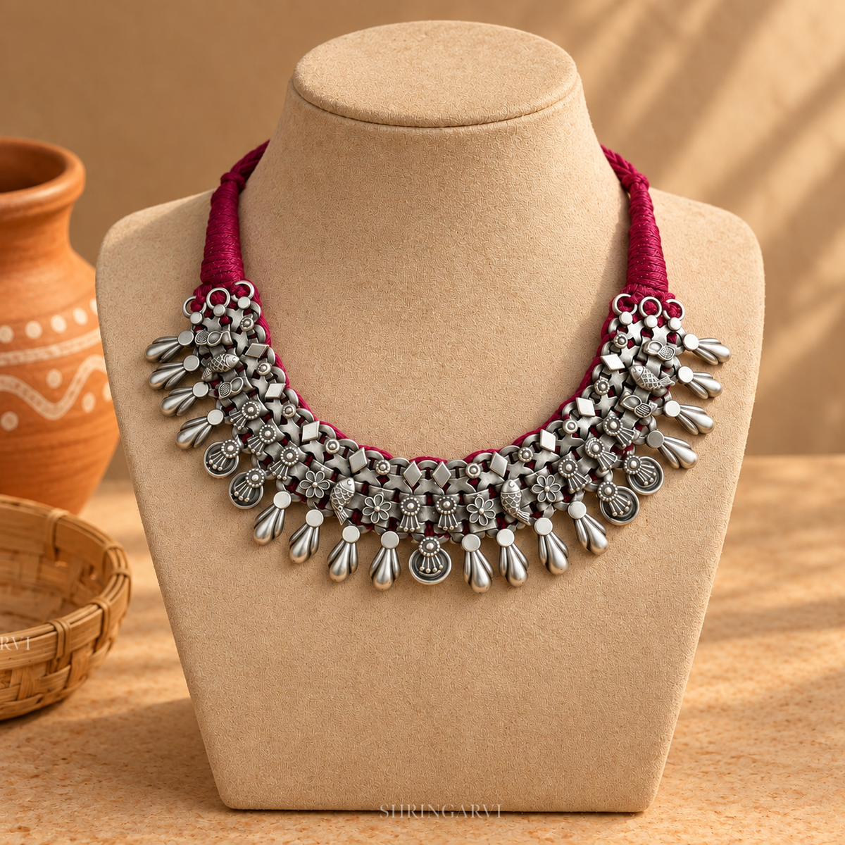 Matsya Thread Choker Necklace in Premium Brass