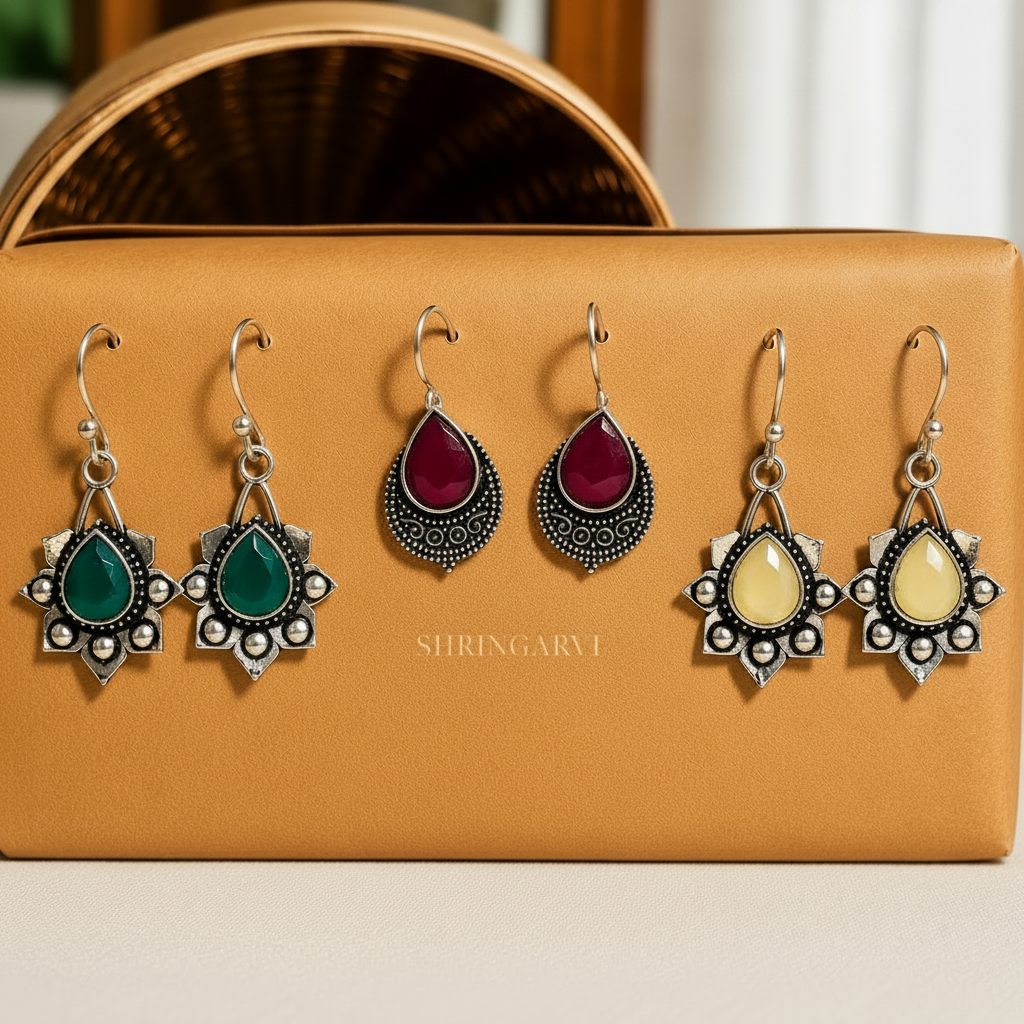Mini Monalisa Stone Danglers Combo oxidised brass earrings for daily wear