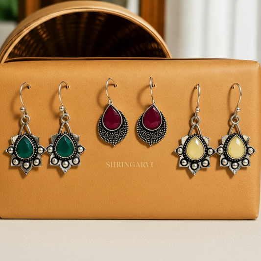 Mini Monalisa Stone Danglers Combo oxidised brass earrings for daily wear