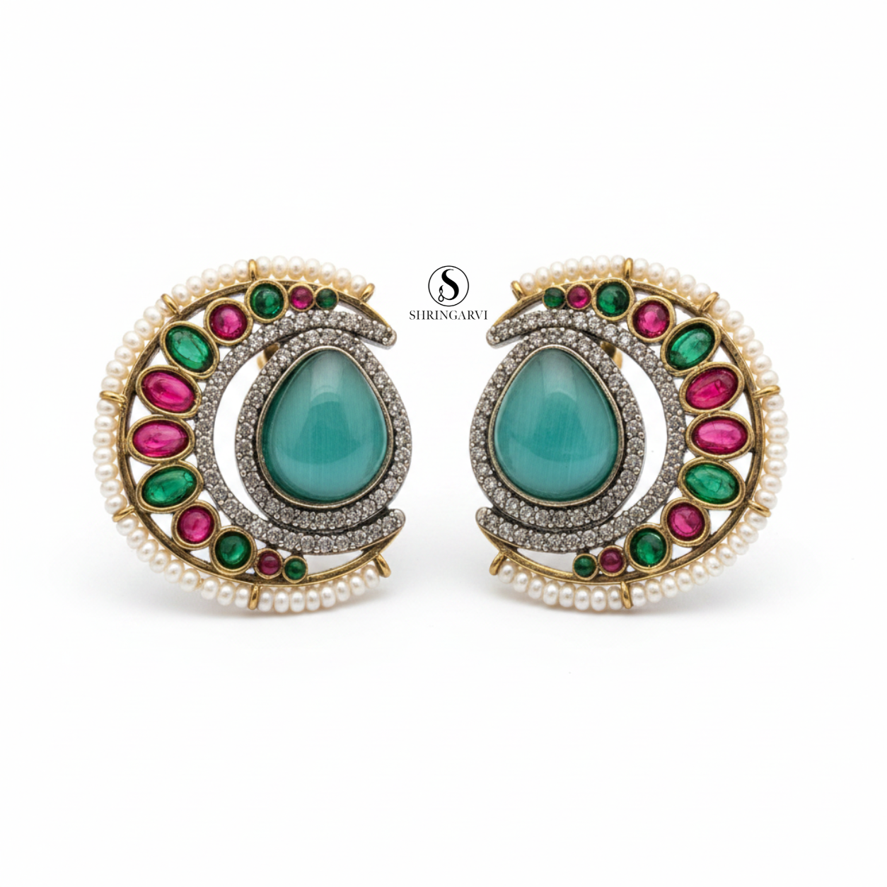 Aqua Blue Nisha Stone Studs -Multicolour