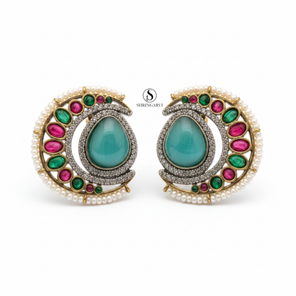 Aqua Blue Nisha Stone Studs -Multicolour