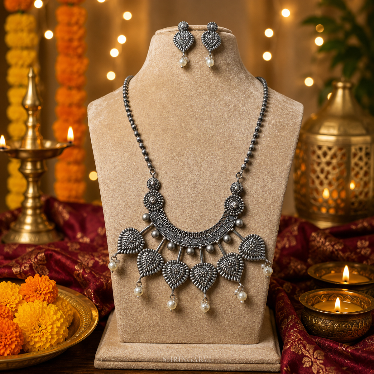 Oxidised Devika Long Set with Earrings