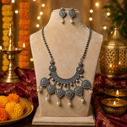Oxidised Devika Long Set with Earrings