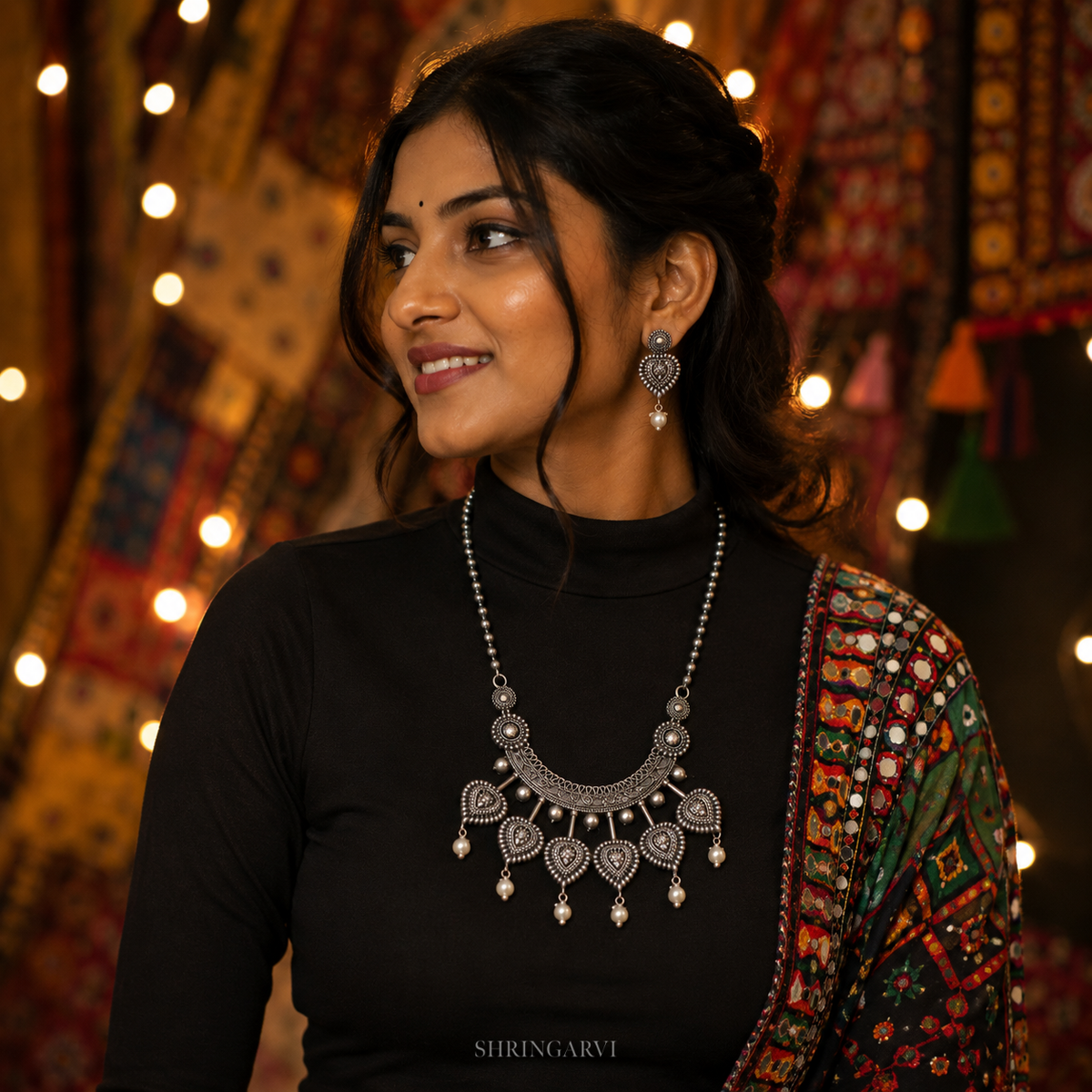 Oxidised Devika Long Set with Earrings