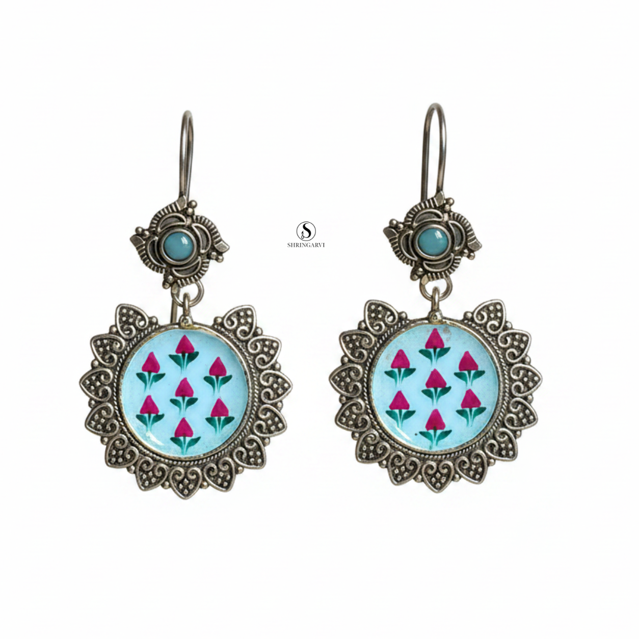 Pastel Blue Gulmohar Danglers