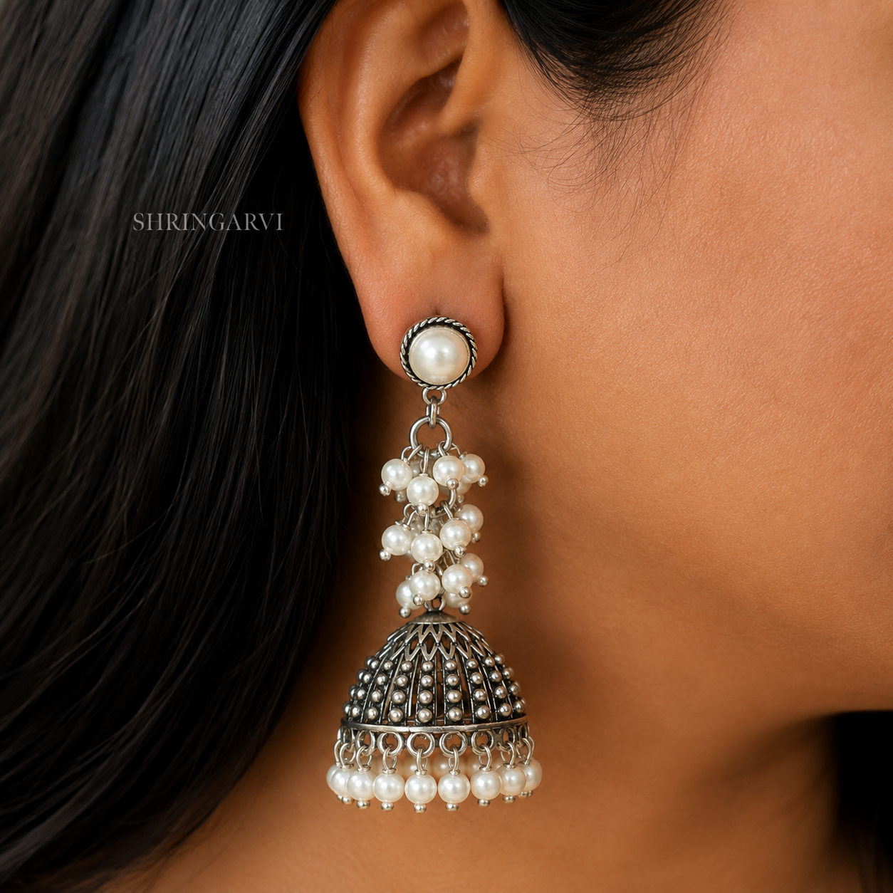 Pearl Mogra Brass Jhumka