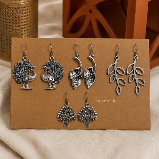 A set of 4 Oxidised danglers, perfect for gifting and daily wear.