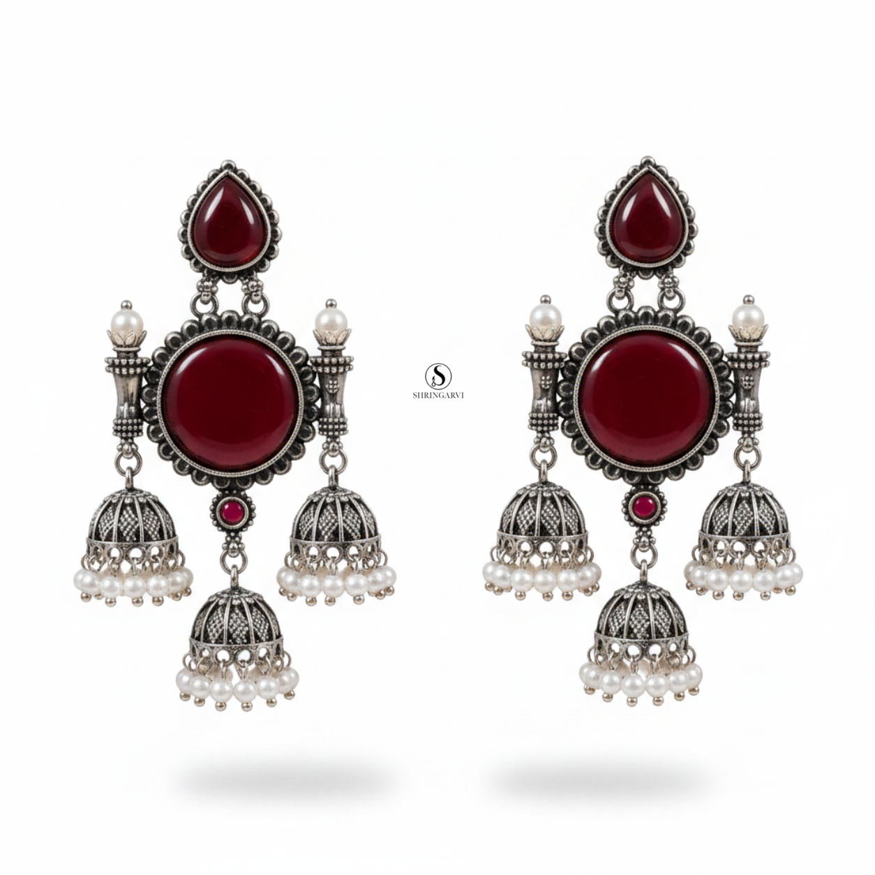 Deep Maroon Tripuri Jhumkas