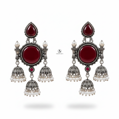 Deep Maroon Tripuri Jhumkas
