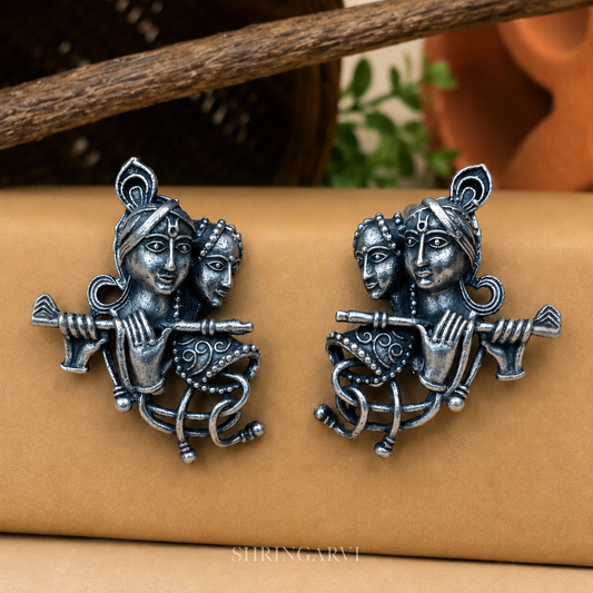 Radha Vallabh premium brass oxidised stud earrings by Shringarvi