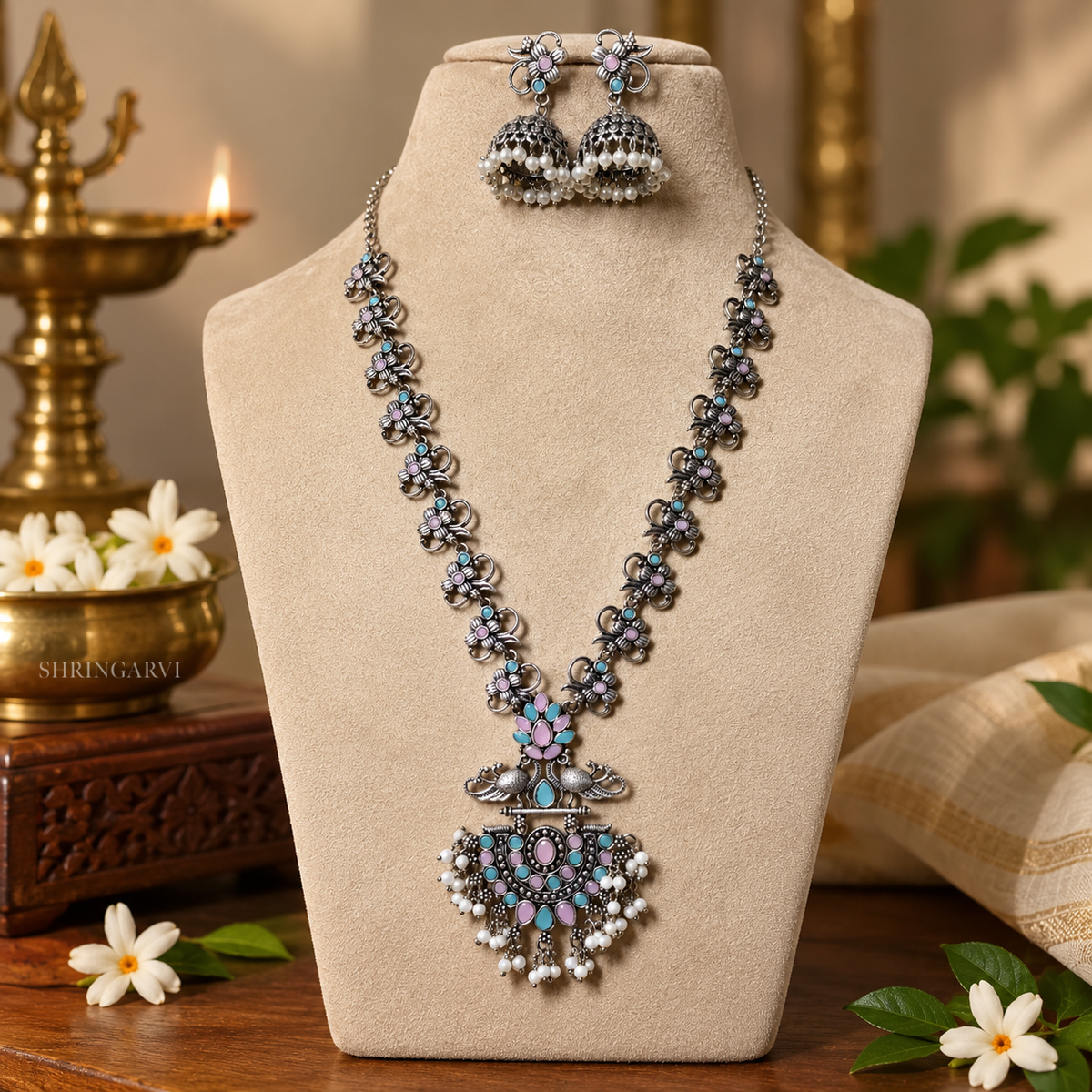 Multicolour Rivaasa Necklace Set with Earrings