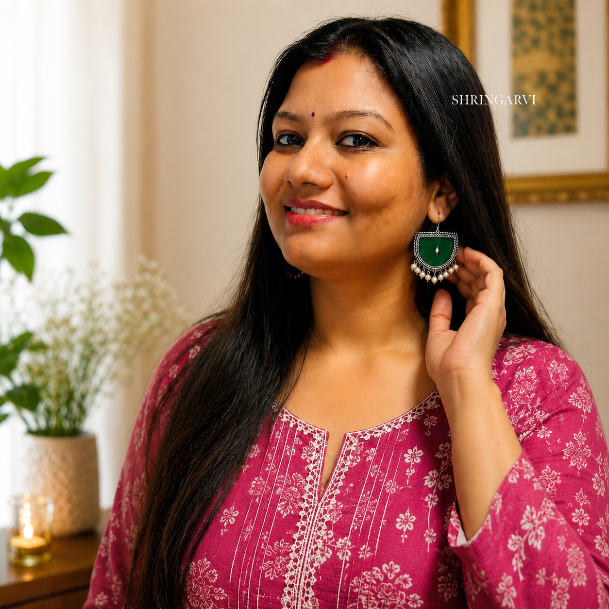Green Bindu Danglers